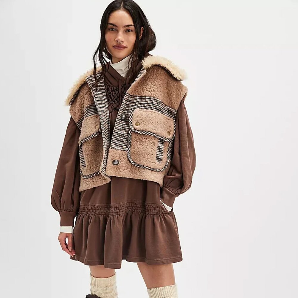 Brand New Free People Marty Sweatshirt Dress XS Brown Bear